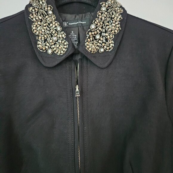 INC International Concepts Black Beaded Collar Flap Pocket Peplum Jacket S NWT - Picture 3 of 10